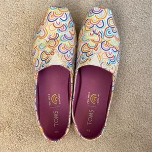 TOMS Alpargata White Rainbow Fields Slip Ons